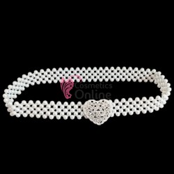 Centura din perle pe elastic Alba BLT026LL - HandMade